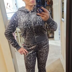 True Religion Gray Leopard Velour Hoodie And Pants Set